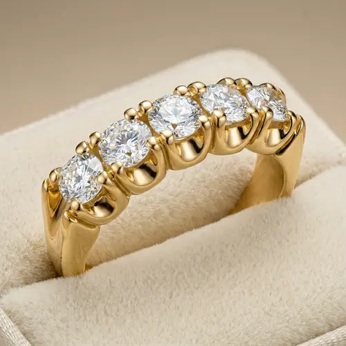 Meia Aliança de Ouro Amarelo com 5 Diamantes totalizando 1,1 Ct