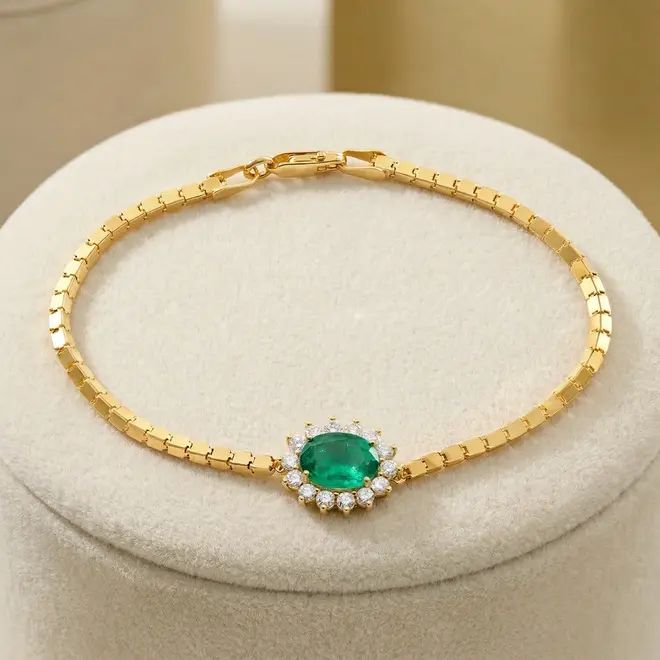 Pulseira Milano de Ouro Amarelo com 50 pts em Diamantes e Esmeralda de 1,57 ct