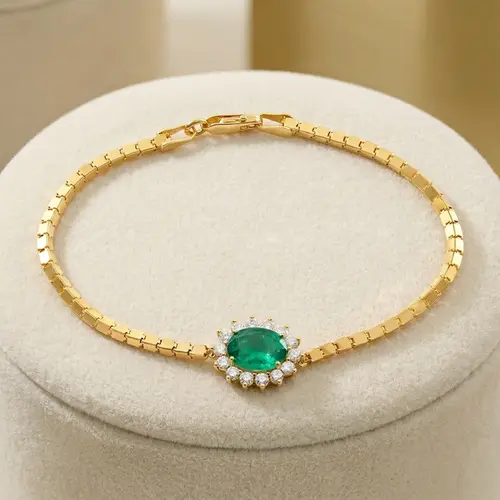 Pulseira Milano de Ouro Amarelo com 50 pts em Diamantes e Esmeralda de 1,57 ct