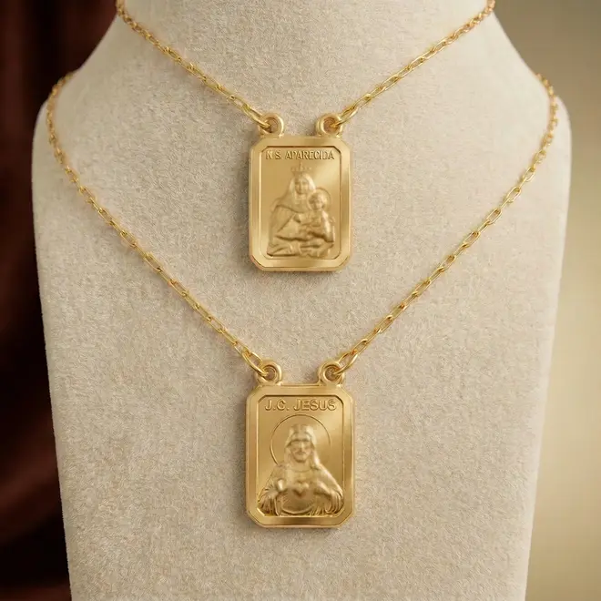 Escapulário de Ouro - 60 cm e Elos Cartier