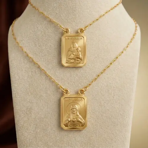 Escapulário de Ouro - 60 cm e Elos Cartier