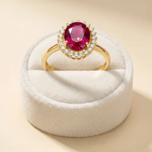 Anel de Ouro Amarelo com 22 Diamantes e Rubi de 2,40 ct