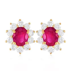 Par de Brincos de Ouro Amarelo com 40 pts em Diamantes e 1 ct em Rubis