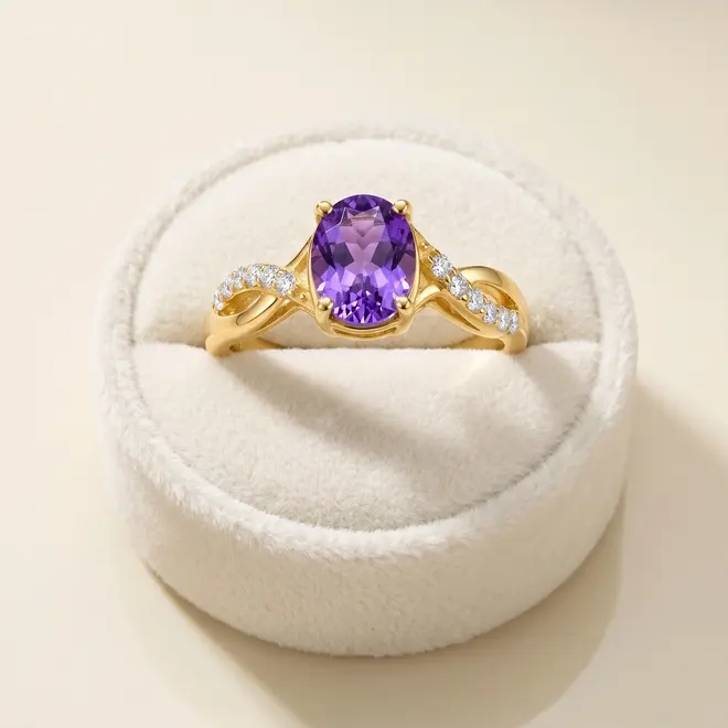 Anel de Ouro Amarelo com 12 Diamantes e Tanzanita de 2,0 ct