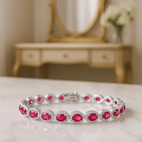 Pulseira de Ouro Branco com 1,51 ct em Diamantes e 10,92 ct em Rubis