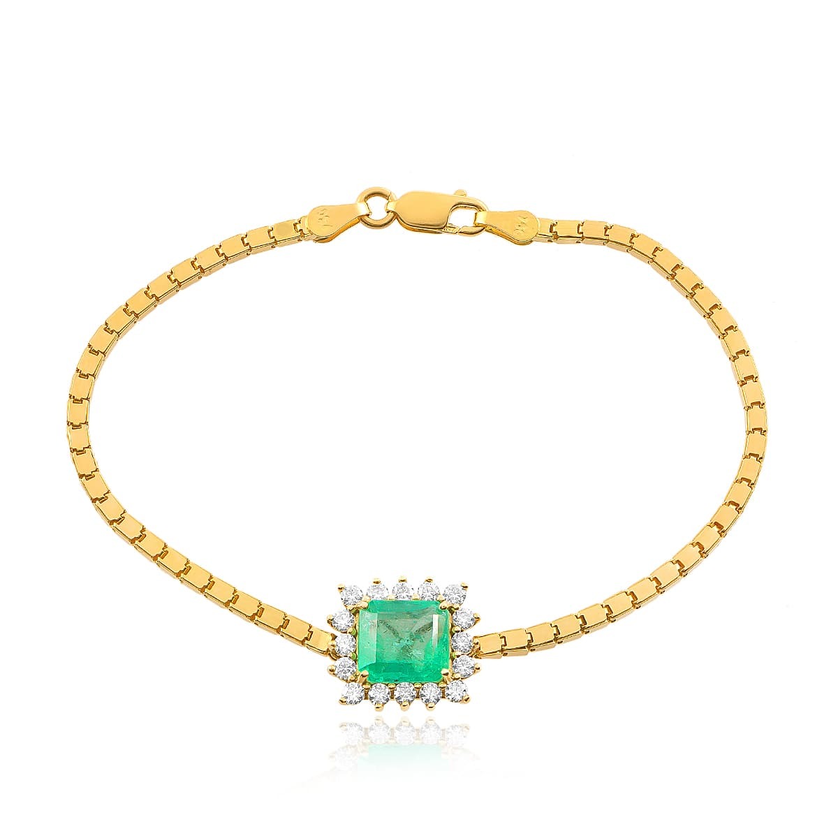 Pulseira Milano de Ouro Amarelo com 60 pts em Diamantes e Esmeralda de 2,17 ct