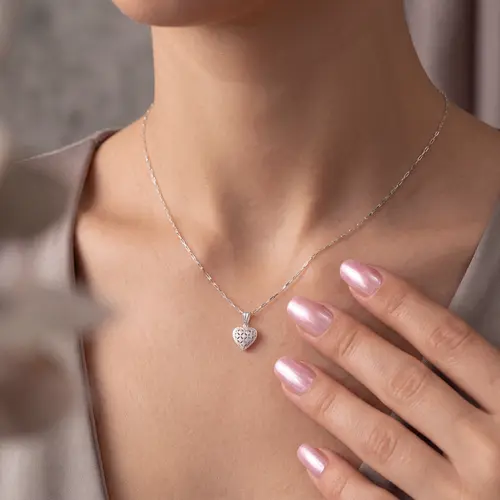 Colar de Ouro Branco com Pingente Coração