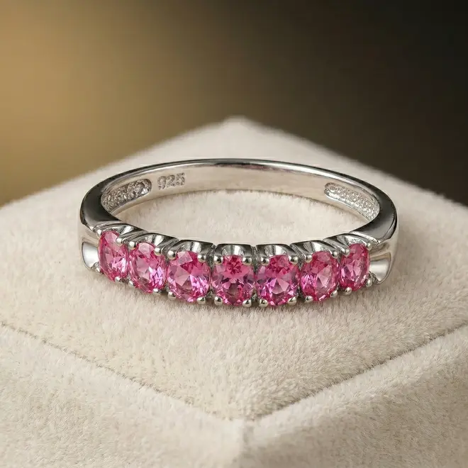 Meia Aliança de Ouro Branco com 70 pts em Turmalinas Rosa