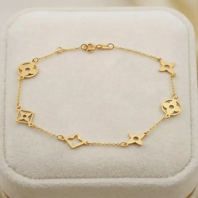 Pulseira de Ouro Amarelo com Berloques Florais