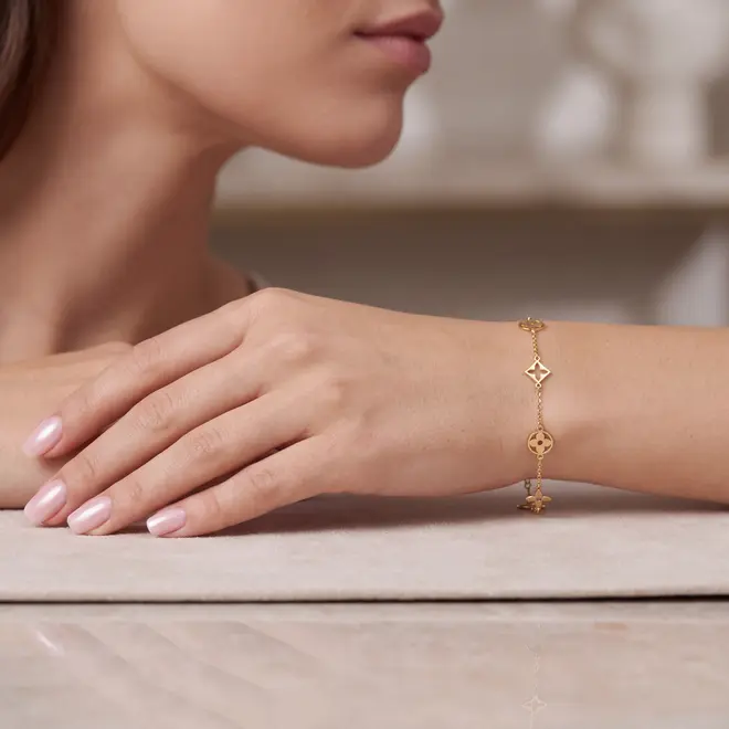 Pulseira de Ouro Amarelo com Berloques Florais