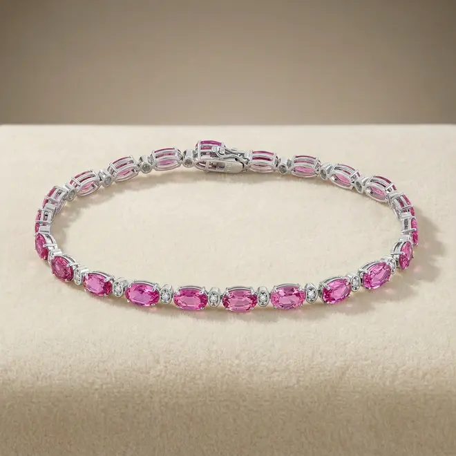 Pulseira de Ouro Branco com Safiras Rosa e Diamantes