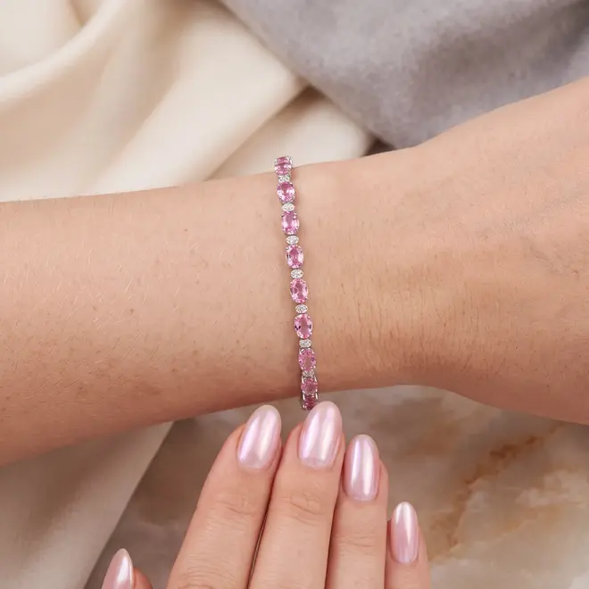 Pulseira de Ouro Branco com Safiras Rosa e Diamantes
