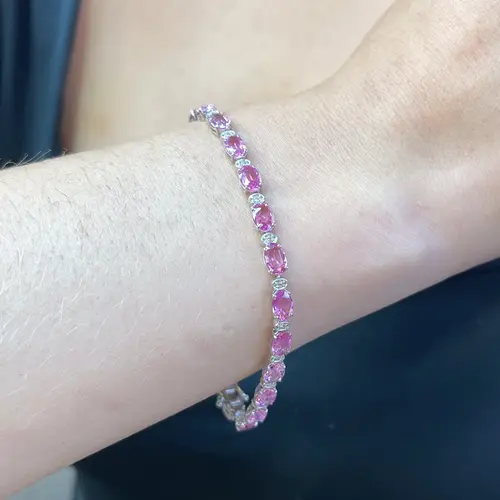 Pulseira de Ouro Branco com Safiras Rosa e Diamantes