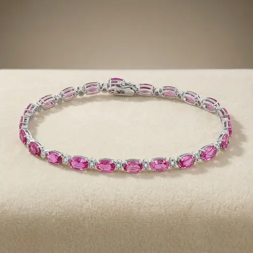 Pulseira de Ouro Branco com Safiras Rosa e Diamantes
