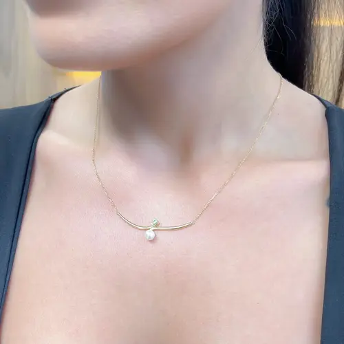 Colar de Ouro Amarelo com Cristal, Savorita e Pérola de 5,5 mm