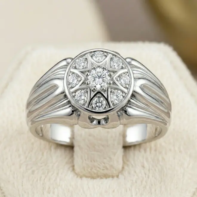 Anel Chuveiro de Ouro Branco com 9 Diamantes
