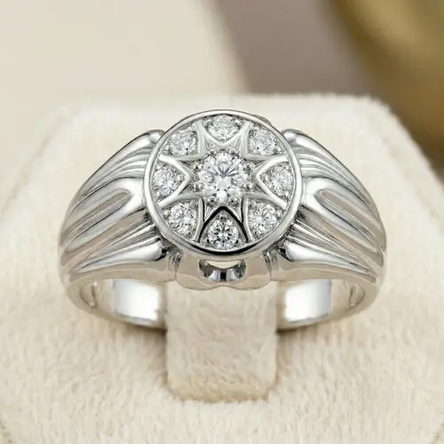 Anel Chuveiro de Ouro Branco com 9 Diamantes