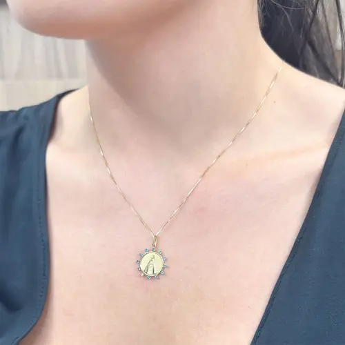 Pingente Nossa Senhora de Ouro Amarelo com Topázios