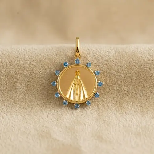Pingente Nossa Senhora de Ouro Amarelo com Topázios