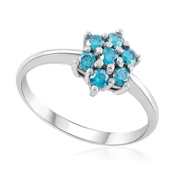 Anel Chuveiro de Ouro Branco com 7 Diamantes Azuis Totalizando 50 pts
