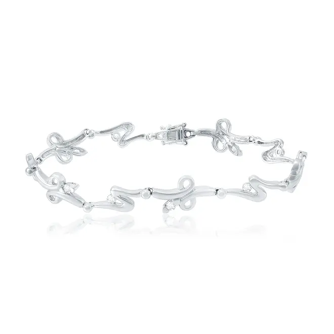 Pulseira Trabalhada de Ouro Branco com 10 Diamantes