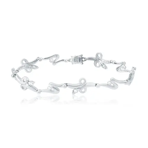 Pulseira Trabalhada de Ouro Branco com 10 Diamantes