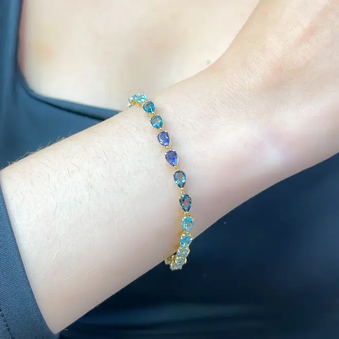 Pulseira de Ouro Amarelo com Mix de Gemas Gota