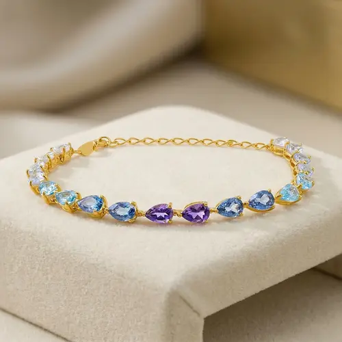 Pulseira de Ouro Amarelo com Mix de Gemas Gota