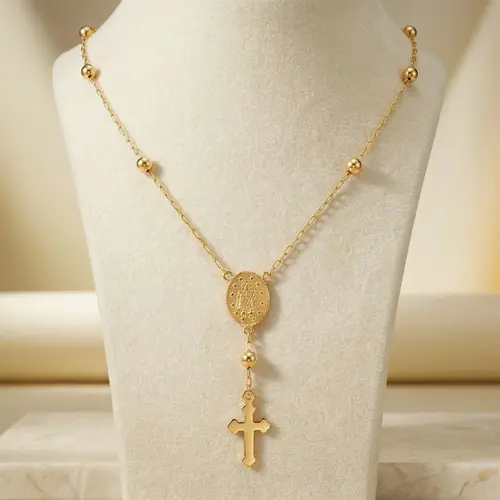 Colar Modelo Terço Rosário de Ouro Amarelo