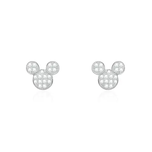 Par de Brincos Estilo Mickey de Prata com Cristais, com Acabamento em Ródio