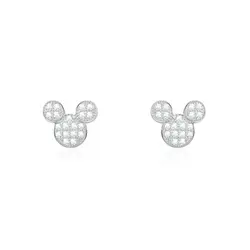 Par de Brincos Estilo Mickey de Prata com Cristais, com Acabamento em Ródio