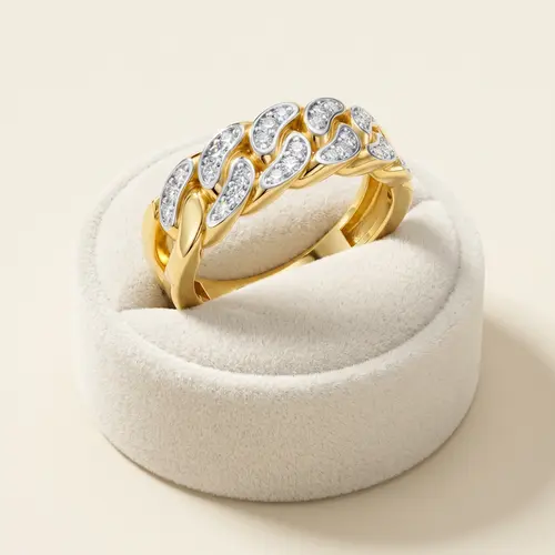 Anel Estilo Grumet de Prata com 10 Diamantes e Acabamento em Ouro Amarelo