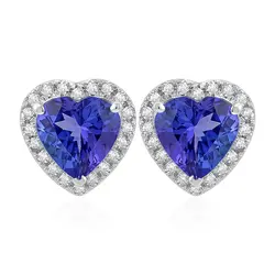 Par de Brincos de Ouro Branco com 40 Diamantes e 3,0 Cts em Tanzanitas