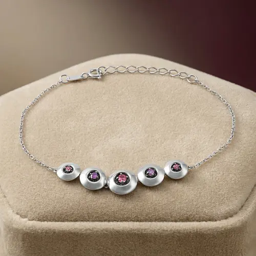 Pulseira de Ouro Branco com Ametistas e Rodolitas