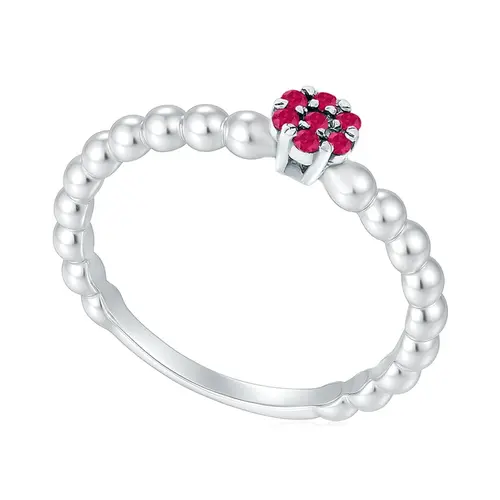 Anel Chuveiro de Ouro Branco com 7 Rubis
