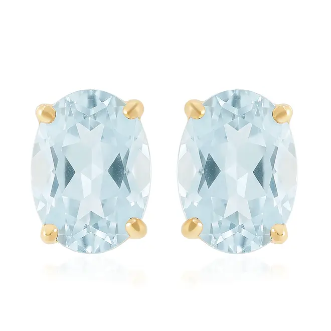 Par de Brincos de Ouro Amarelo com Águas Marinhas totalizando 1,6 Cts.