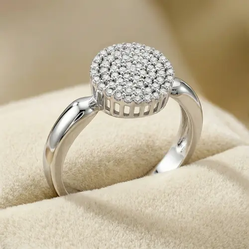 Anel Chuveiro redondo de Ouro Branco com 61 Diamantes