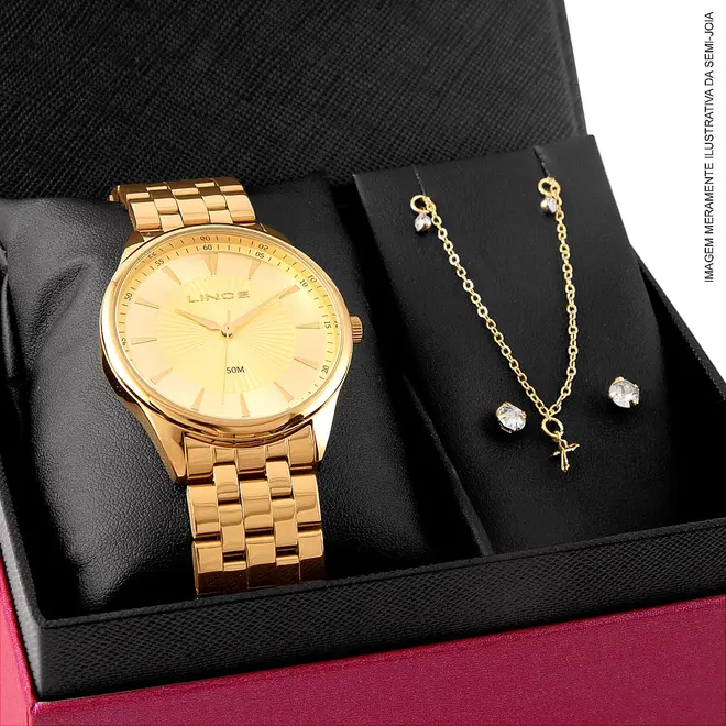 Relógio Feminino Lince LRGH223L40 K0DEC1KX Kit Conjunto