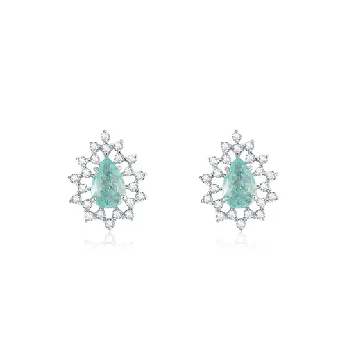 Par de Brincos de Ouro Branco com Diamantes e Turmalinas Paraíba totalizando 94 pts.