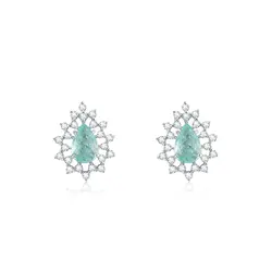 Par de Brincos de Ouro Branco com Diamantes e Turmalinas Paraíba totalizando 94 pts.