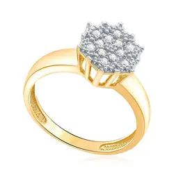 Anel Chuveiro Sextavado de Ouro Amarelo com 12 Diamantes