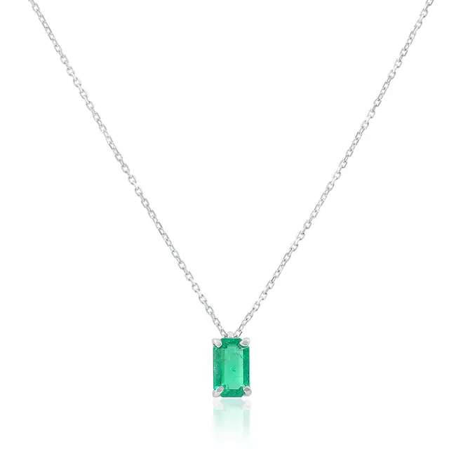 Pingente de Ouro Branco com Corrente Cartier e Esmeralda de 1,09 Cts.