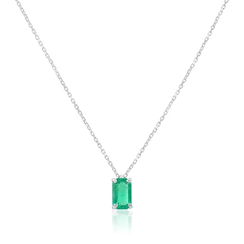 Pingente de Ouro Branco com Corrente Cartier e Esmeralda de 1,09 Cts.