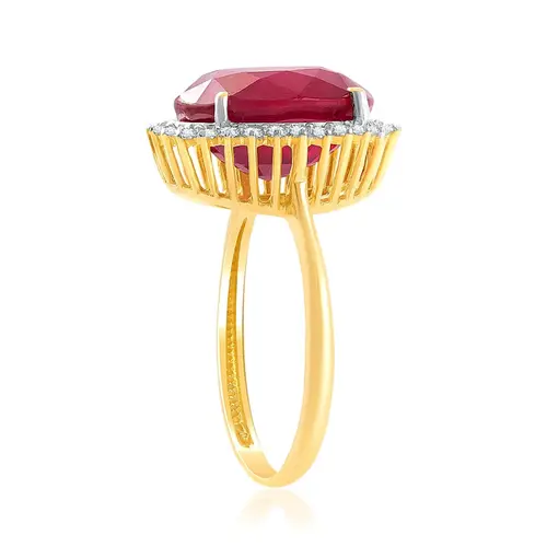 Anel de Ouro Amarelo com 28 Diamantes e Rubi de 6,78 Cts.