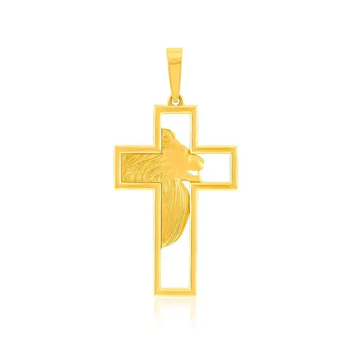 Pingente Cruz com Leão de Judá em Ouro Amarelo