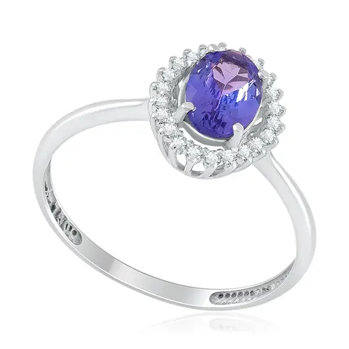Anel de Ouro Branco com Diamantes e Tanzanita de 75 pts.