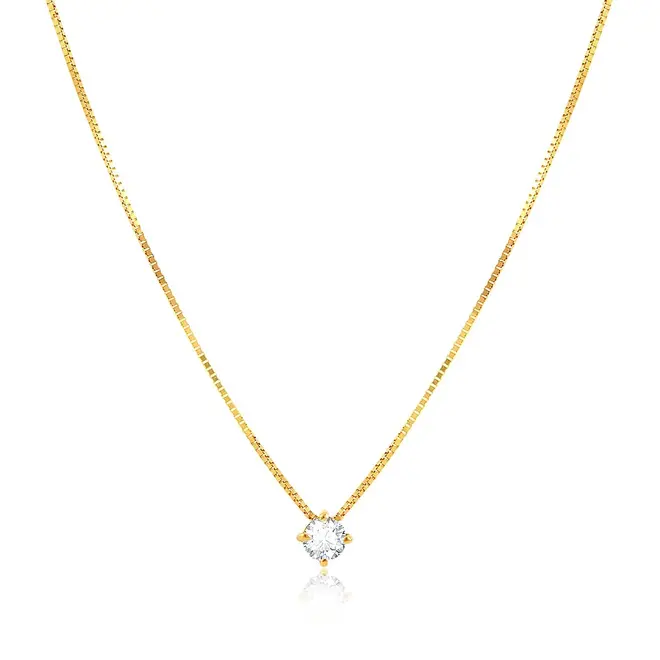 Pingente Ponto de Luz com Corrente Veneziana, de Ouro Amarelo com Diamante de 17 pts.