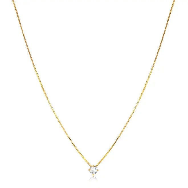 Pingente Ponto de Luz com Corrente Veneziana, de Ouro Amarelo com Diamante de 17 pts.