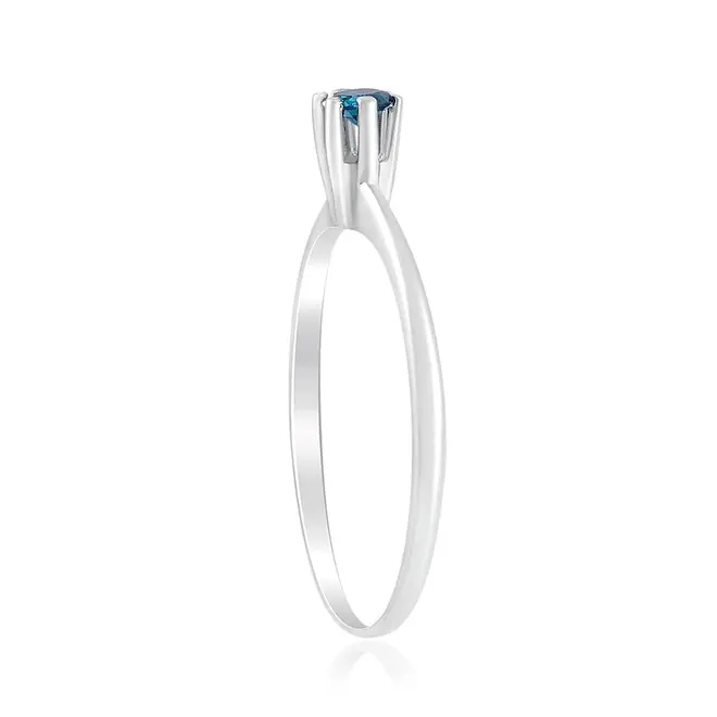 Anel Solitário de Ouro Branco com Diamante Azul de 5 Pts
