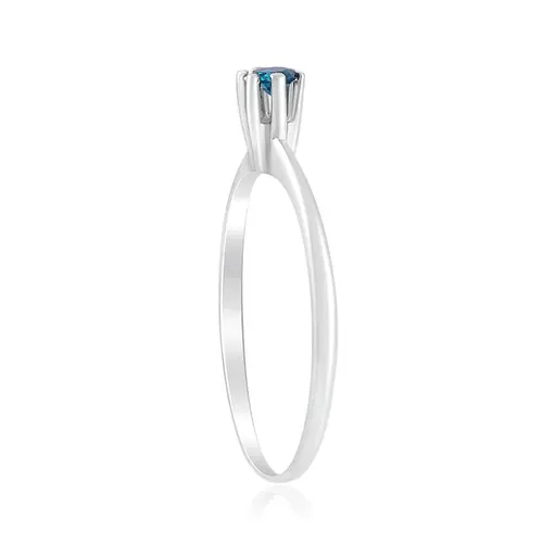 Anel Solitário de Ouro Branco com Diamante Azul de 5 Pts